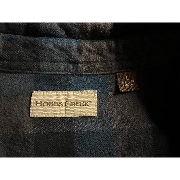 Hobbs Creek Men’s Flannel Shirt Large Blue Brown Plaid Cotton Button Down - Picture 3 of 7